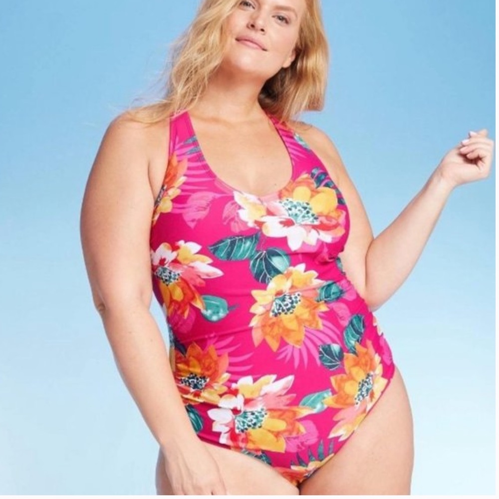 NEW Kona Sol Pink Floral One Piece Swimsuit sz 22W
